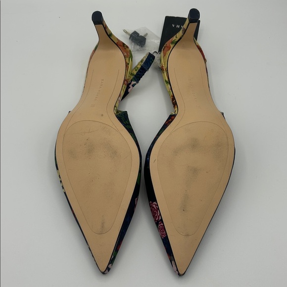ZARA Printed Slingback Heels Floral Pointed Toe Mid Heel Shoes - Sz. 8 - Picture 8 of 9